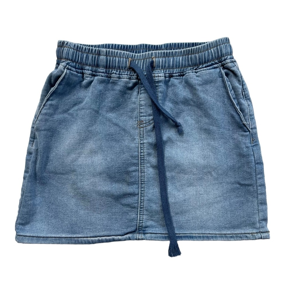 YMI Jeans USA Women’s Small Light Wash Denim Knit Drawstring Mini Skirt #K116464